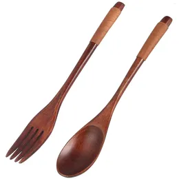 Dinnerware Sets Salad Serving Utensils Japanese Wooden Handle Fork Spoon Spoons Practical Tableware