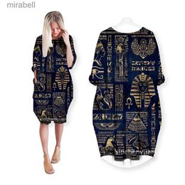 Basic Casual Dresses phechion New Egyptian Pharaoh 3D Print Fashion Mid-length Dress Women Clothing Pocket Long Sleeve Tops T02 YQ240110