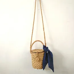 Evening Bags Ins Bow Beach Resort Bag Woven Handmade Fashion Bucket Shaped Shoulder Straw Totes Women Lady