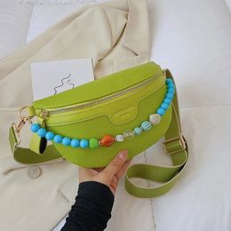 Colourful Beading Chain Waist Bags For Women PU Leather Fanny Pack Female Stylish Waist Pack Wide Strap Crossbody Chest Bag 240109
