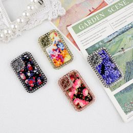Diamond Flower Electroplated Phone Holder For iphone 15 14 13 All Phones Universal Smart Lazy Coloured Bracket Rhinestone Plating Finger Ring Stand Gifts 200pcs