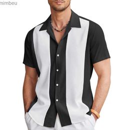 Men's T-Shirts New Fashion Men Casual Vintage Bowling Shirt Haiian Short Sleeve Button Down Loose Shirt Cotton Oxford Striped Men's ClothingL240110