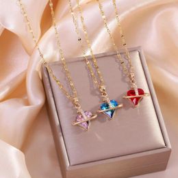 Pendant Necklaces Colorful Zircon Love Heart For Women Girls Stainless Steel Trendy Romantic Jewelry Accessories Gifts