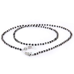 60cm Long Fashion Crystal Beads Beaded Glasses Eyeglasses Sunglass Spectacles Chain Holder Neckchain (black+clear)