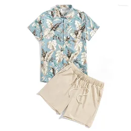 Men's Casual Shirts Summer T-Shirts Tropical Plants Hawaiian Shirt Set For Men/Women Button Beach Short Sleeve Oversized