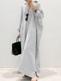 Casual Dresses Summer Dress Cotton Linen Striped Cardigan Shirt Women Muslim Loose Large Temperament Irregular Long Vestidos 2024