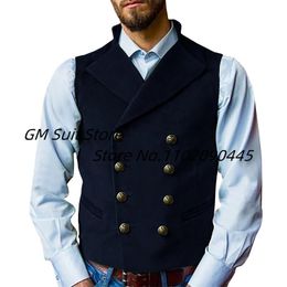 Jackets New Arrival Dress Vests for Men Double Breasted Suede Leather Waistcoat with Lapel Gilet Homme Vintage Suit Wedding