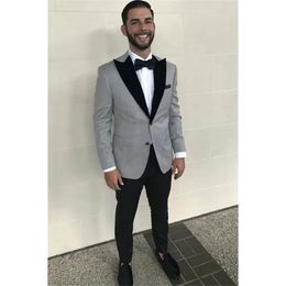 Grey Suits for Men Wedding Full Set Single Breasted Black Peaked Lapel Skinny Blazer Formal 2 Piece Jacket Pants Tailor-Made 240110