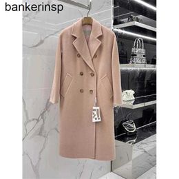 Luxury Coat Maxmaras 101801 Pure Wool Coat Classic Smoke Pink Double breasted Cashmere Coat Slim Fit and Thickened Long OutwearC7W2