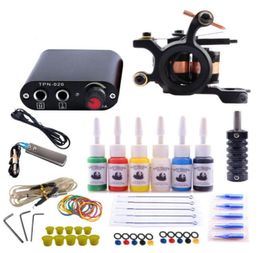 Complete Tattoo Machine Kit Set 1 Coils Guns 6 Colors Black Pigment Sets Power Tattoo Beginner Grips Kits Permanent Makeup9612601