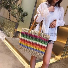 Shoulder Bags Women Rainbow Color Handbag Beach Bag Rattan Woven Handmade Knitted Str Large Capacity Tote Leather Women Shoulder Bag Bohemiastylishhandbagsstore