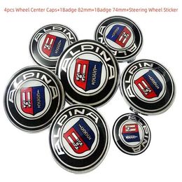 7pcs ALPINA Car Front Hood Bonnet Badge Rear Trunk Emblem Steering Wheel sticker Wheel Center Hub Cap Badge styling Accessories