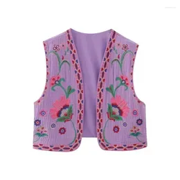 Women's Vests Women National Sleeveless Position Floral Embroidery Short Vest Jacket Ladies Style Casual WaistCoat Tops