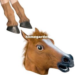 New Arrival Creepy Latex Horse Head Mask Plus Horse Feet Halloween Costume Theatre Prop Brown278f