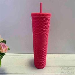 2021 Starbucks Studded Cup Tumblers 710ml CARBIE Pink Matte Black Plastic Mugs with Straw Factory Supply H11022248