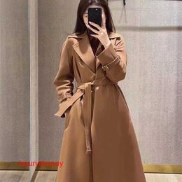 Maxmaras Women's Wrap Coat Camel Hair Coats 23 New Maggio Collection Solid Color Polo Collar Double Breasted Button Long Windbreaker for Women RJ5N