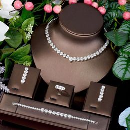 Necklace Earrings Set HIBRIDE Trendy Flower For Women Wedding Accessories CZ African Dubai Bridal And Earring Dance Party N-636