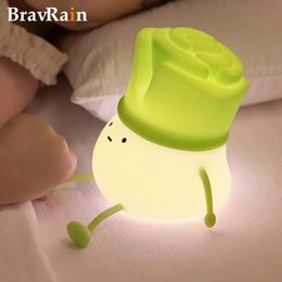 1pc Cute Leek Head Tap Night Light, Silicone Touch 3-Levels Dimmable Timed Bedside Lamp LED Light, Kids Like It