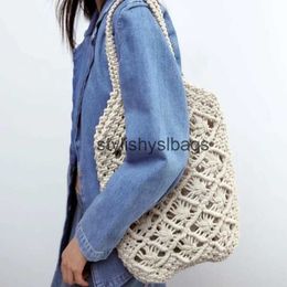 Shoulder Bags New 2023 Cotton Thread Woven Bag Single Shoulder Bag Z European and American Stylestylishyslbags