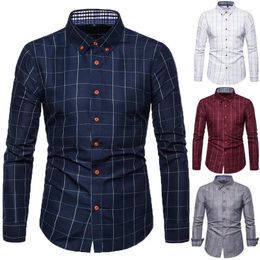 Men's Casual Shirts 2024 Chequered Shirt Youth Long Sleeve Square Neck Loose Fit
