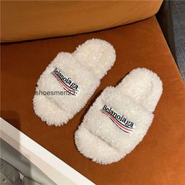 Designer shoes paris sandals Luxury slippers Furry Platform Sandal plush slippers embroidery B word couple plush slippers Furry Slide suede slippers 79MUl