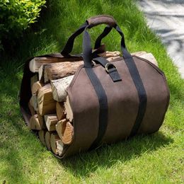 Storage Bags Durable Wood Fire Bag Portable Firewood Organizer Large Capacity Canvas Double Handle Opening Hanging