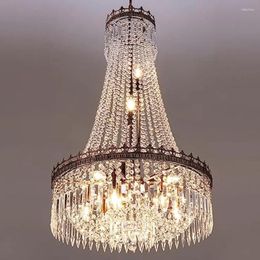Chandeliers French Empire Crystal 9 Lights Rustic Farmhouse Chandelier High Ceiling Light Fixture For Entryway Antique Bronze