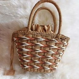 Totes Paper rope woven bamboo rattan handle handbag pure hand storage bag water bucket cabbage basketcatlin_fashion_bags