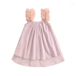 Girl Dresses Pudcoco Toddler Kids Baby Summer Sleeveless Dress Tulle Shoulder Strap Pearl Decoration A-line Slip 6M-4T