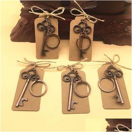 Openers 200Pcs/Lot Chinese Retro Style Zinc Alloy Beer Key Shape Bottle Opener Corkscrew Keychain Keyring Gift Card Packaged Drop De Dhndi