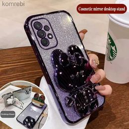 Cell Phone Cases Rabbit Makeup Mirror Plating Phone Holder Case For Samsung Galaxy A53 A52 A34 A32 A33 A54 A13 A14 A04S A22S A72 A24 A82 CoverL240110