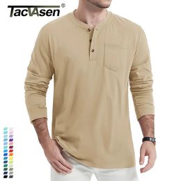 TACVASEN Quality Cotton Henley Tshirts Mens Henry Neck Long Sleeve Shirts Spring Autumn Casual Pullover Tops Male Tee 240110
