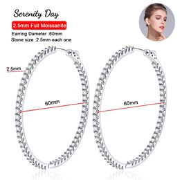 Serenty Day est D Colour 25mm Full Earring Women Gift S925 Sterling Silver 60mm Hoop Stud Ear Plate Pt950 Jewellery 240109