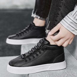 Winter Veet High Top Sneakers Men Fashion Casual Black Elastic Skate Man Outdoor Warm Plush Men's Vulcanised Shoes