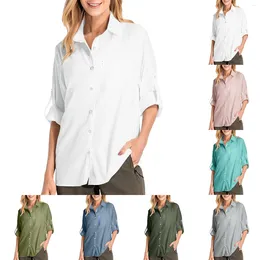 Women's Blouses Women Simple Solid Colour Shirts Long Sleeve With Buttons Chiffon Blouse For Hiking Cool Zipper Lapel Oversized Tops