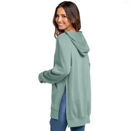 Women's Hoodies Light Top Women Long Sleeve Hooded Pullover Sweater Slit T Shirt Solid Colour Fashion