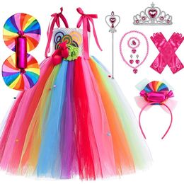 1-12Y Cute Lollipop Candy Kids Mesh Tutu Dress Carnival Party Kids Girl Birthday Costume Fancy Rainbow Children Wedding Clothes 240109