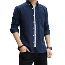 Spring Men's Slim Solid Shirts Oxford Long Sleeve Full Button Casual Thin Turn Down Collar Comfy Clothing Oversized 5XL 240109