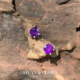Stud 4MM Natural Amethyst Stud Earrings For Women Real 925 Sterling Silver Vintage Femme Gift Prevent Allergy Fine Jewellery YQ240110