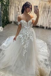 Floral A Line Wedding Dresses For Women Custom Made Appliques Off The Shoulder Bridal Gowns Robe De Mariee Plus Size YD 328 328