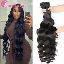 Brazilian Body Wave Human Hair Bundles Natural Weave 34 Deal 832Inch hine Double Weft 240110