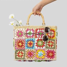 Totes Bohemian Granny Square St Handbags Casual Paper Woven Bamboo Handle Women Hand Bags Handmade Summe Beach Bag Large Tote Purseblieberryeyes