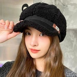 Berets Fashionable Octagonal Hat Plush Stylish Windproof For Women Ultra-thick Winter Accessory With Short Autumn