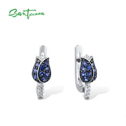 SANTUZZA Silver Earrings For Women 925 Sterling Stud Blue Tulip Cubic Zirconia brincos Fashion Jewelry 240109