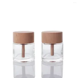 Storage Bottles 50ml Glass Fragrance Diffuser With Wooden Cap Refillable Jars Essential Oils Containers Perfume Bottle