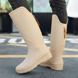 Rubber Waterproof High Men Fashion Beige Platform Anti-slip Women's Rain Comfortable Slip-on Fishing Boots Man