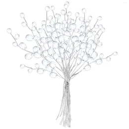 Decorative Flowers 50 Stems White Artificial Bouquets Bead Drops Flower Branches Sprays For Wedding DIY Crafts