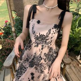 Casual Dresses Flower One Piece Dress Korean Fashion Sleeveless Elegant Vintage Strap Women Boho Gothic Midi Summer 2024