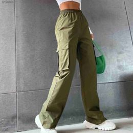 Women's Pants Capris Womens Vintage Black Cargo Pants High Waist Wide Leg Trousers Baggy Casual Fashion ltiple Pockets Mom Hip Hop StreetwearL240110