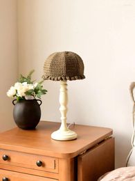 Table Lamps French Rural Retro Vintage Solid Wood Lamp LED E27 Handwoven Wool Lampshade Art Decor Princess/Girls Room Bedroom Sofa Bar